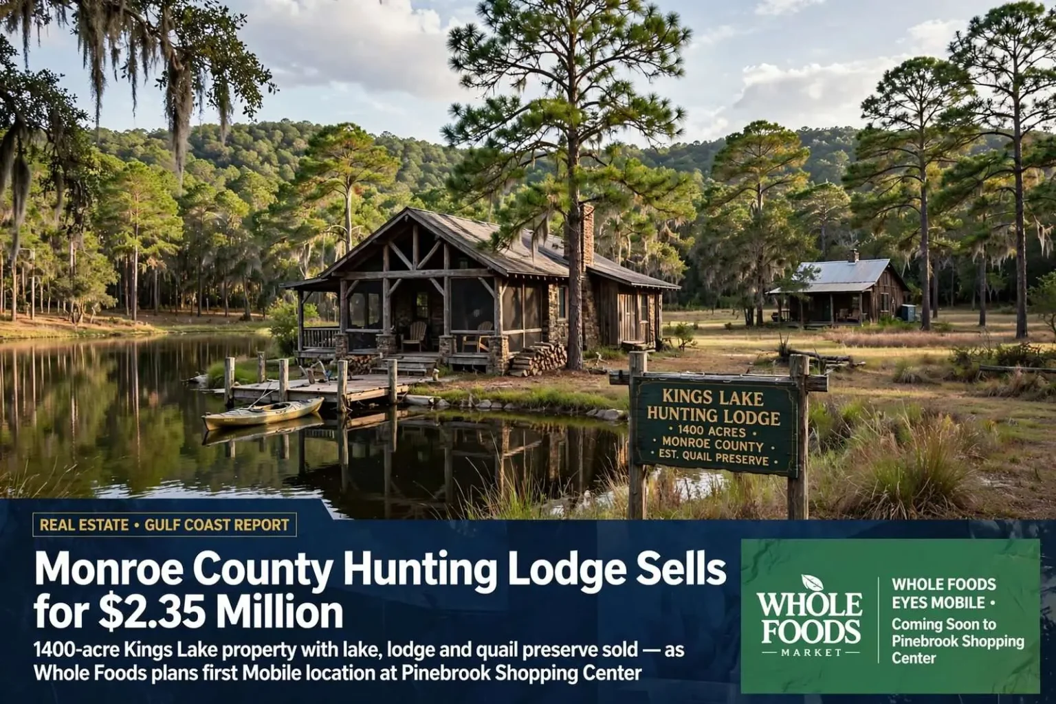 Illustration for the news story: Monroe County Hunting Lodge Sells as Whole Foods Eyes Mobile