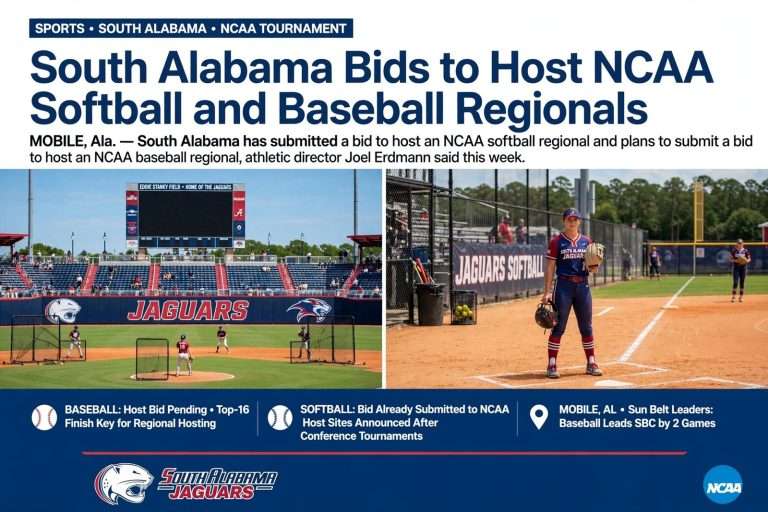 Illustration for the news story: South Alabama Bids to Host NCAA Softball and Baseball Regionals