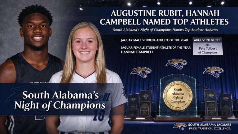 Illustration for the news story: Augustine Rubit, Hannah Campbell Named Top Athletes at South Alabama’s Night of Champions
