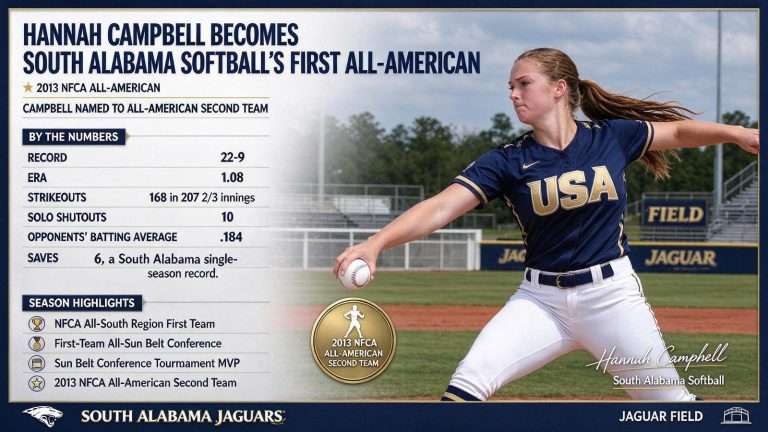 Illustration for the news story: Hannah Campbell Becomes South Alabama Softball’s First All-American