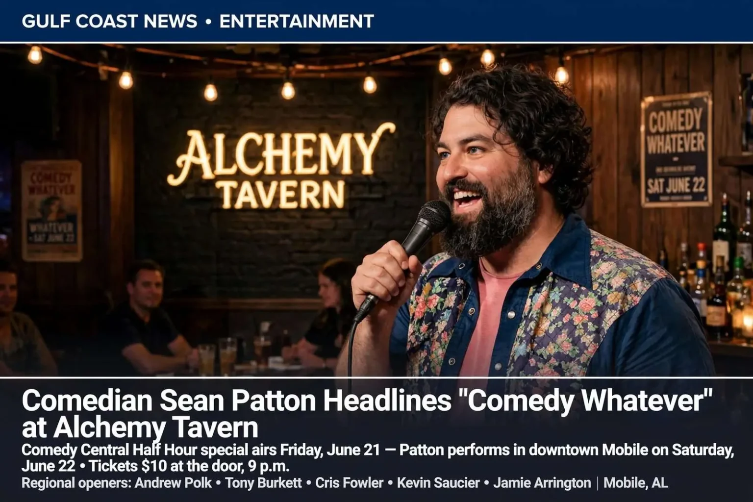 Illustration for the news story: Comedian Sean Patton Headlines Comedy Whatever at Alchemy Tavern