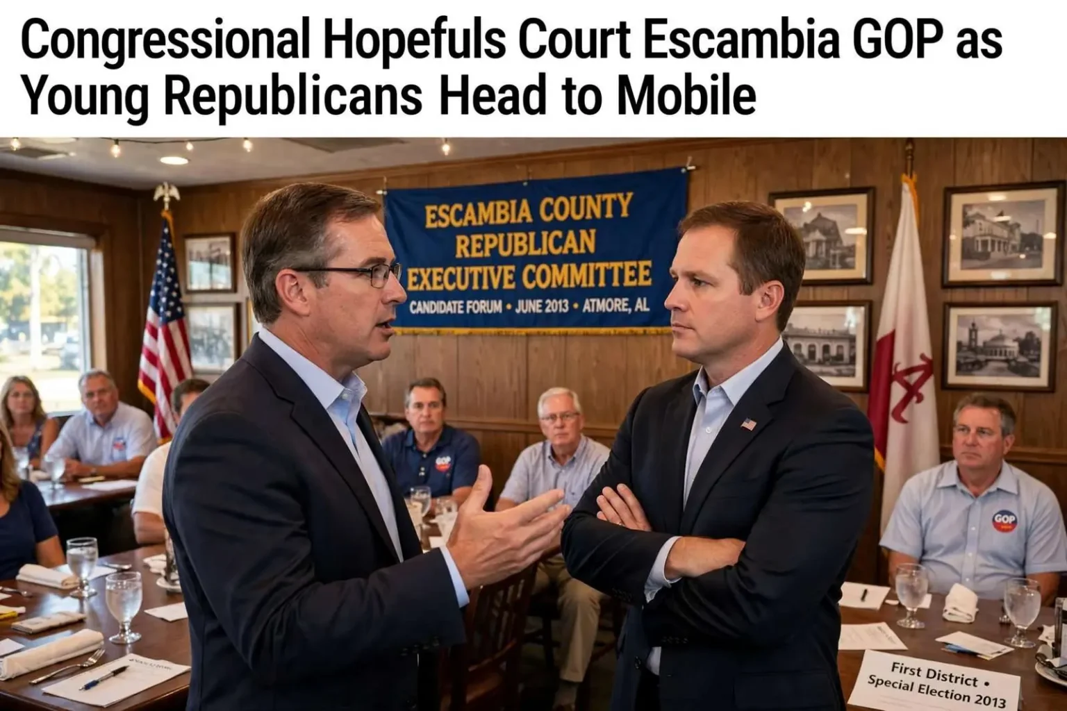 Illustration for the news story: Congressional Hopefuls Court Escambia GOP as Young Republicans Head to Mobile