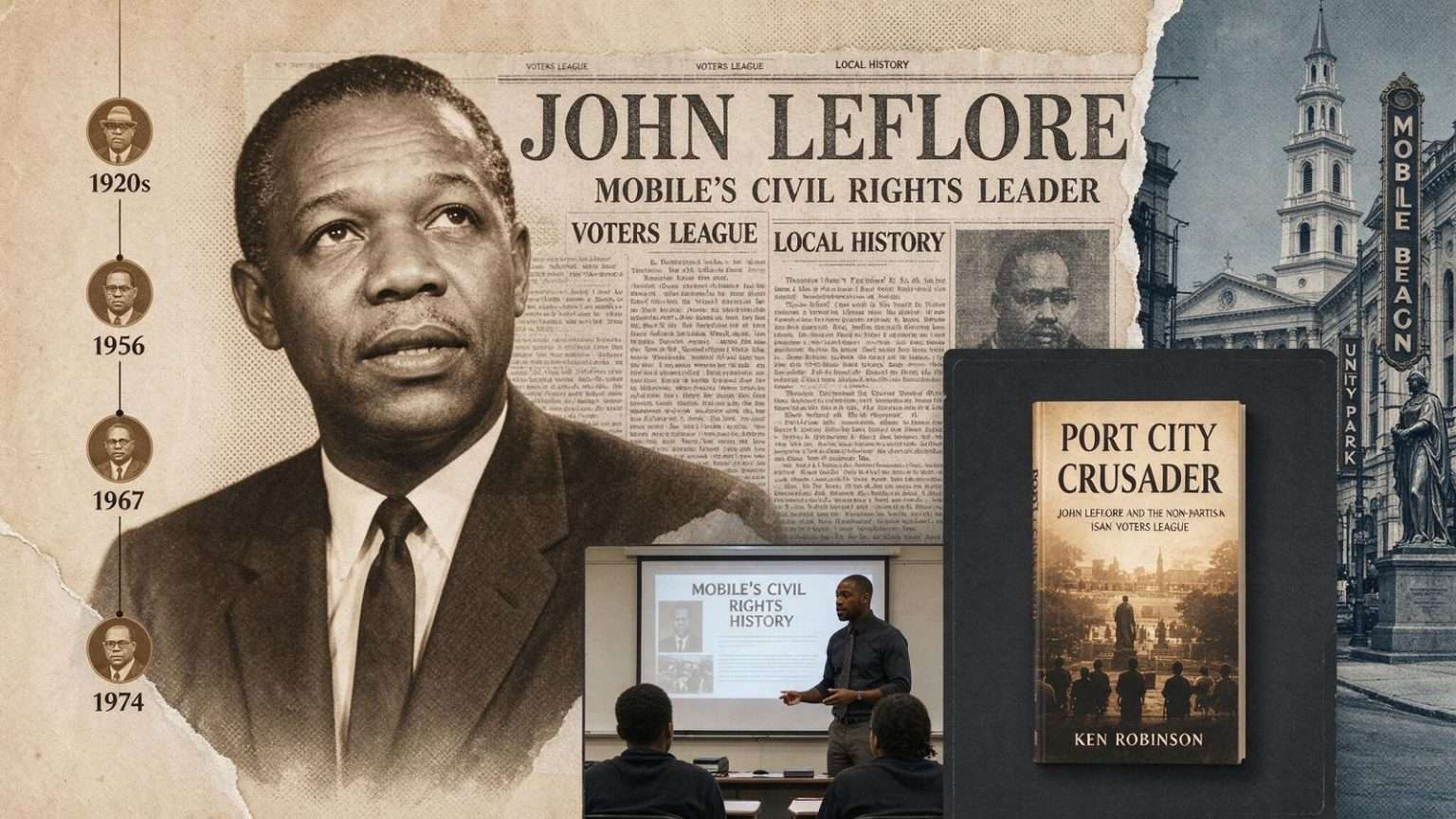 Illustration for the news story: Mobile Teacher Publishes Biography of Civil Rights Leader John LeFlore