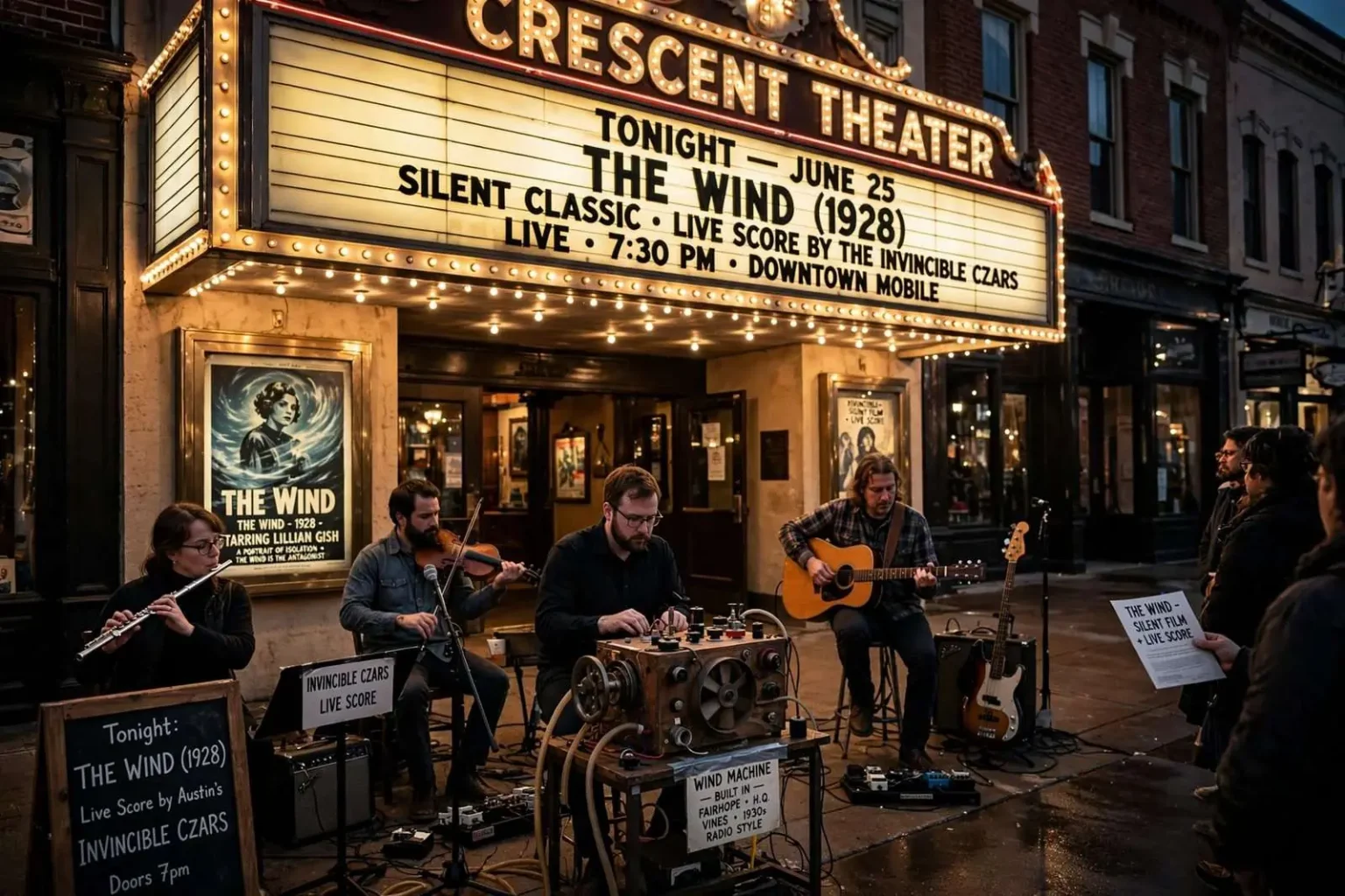 Illustration for the news story: Silent Classic ‘The Wind’ Screens at Crescent Theater with Live Score by the Invincible Czars