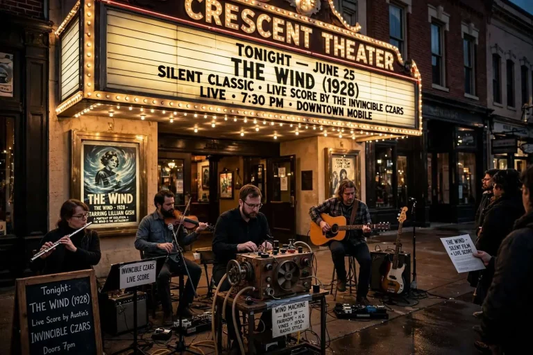 Illustration for the news story: Silent Classic ‘The Wind’ Screens at Crescent Theater with Live Score by the Invincible Czars
