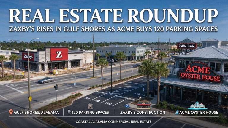 Illustration for the news story: Real Estate Roundup: Zaxby’s Rises in Gulf Shores as Acme Buys 120 Parking Spaces