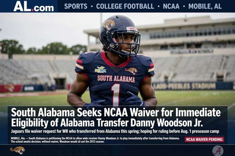 Illustration for the news story: South Alabama Seeks NCAA Waiver for Immediate Eligibility of Alabama Transfer Danny Woodson Jr.