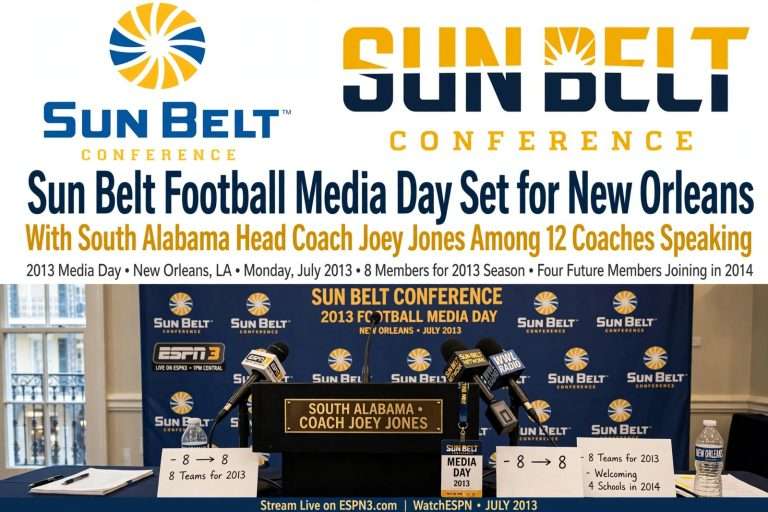 Illustration for the news story: Sun Belt Football Media Day Set for New Orleans With Joey Jones Among Speakers