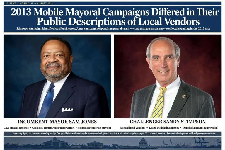 Illustration for the news story: 2013 Mobile Mayoral Campaigns Differed in Their Public Descriptions of Local Vendors