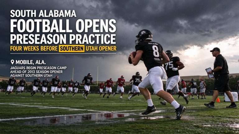 Illustration for the news story: South Alabama Football Opens Preseason Practice Four Weeks Before Southern Utah Opener