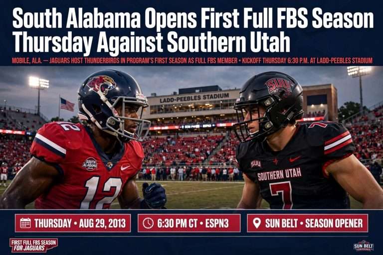 Illustration for the news story: South Alabama Opens First Full FBS Season Thursday Against Southern Utah
