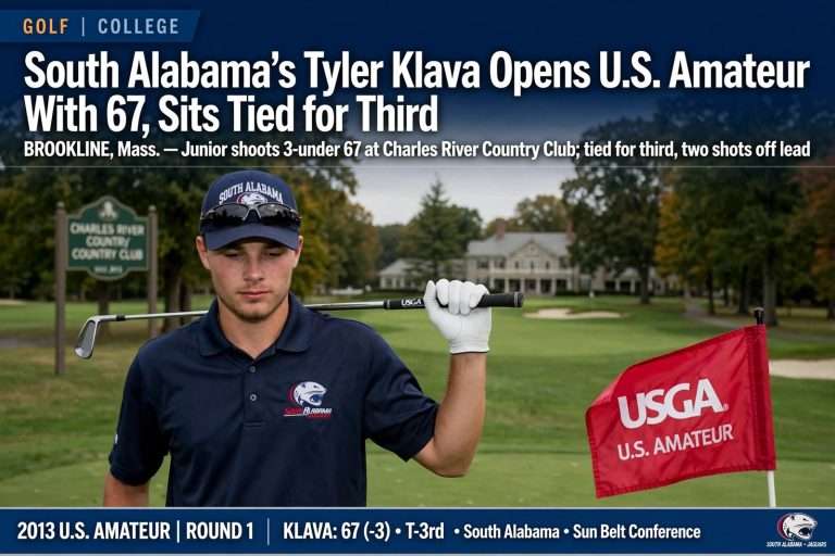 Illustration for the news story: South Alabama’s Tyler Klava Opens U.S. Amateur With 67, Sits Tied for Third