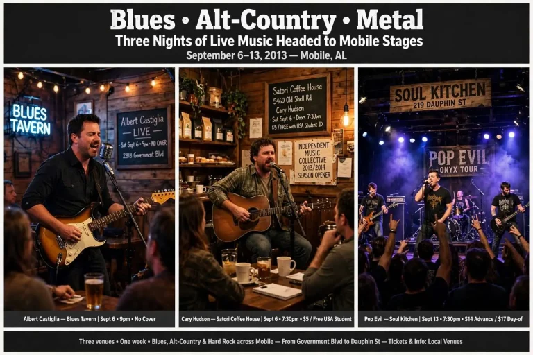 Illustration for the news story: Blues, Alt-Country and Metal: Three Nights of Live Music Headed to Mobile Stages