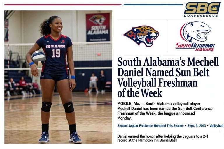 Illustration for the news story: South Alabama’s Mechell Daniel Named Sun Belt Volleyball Freshman of the Week