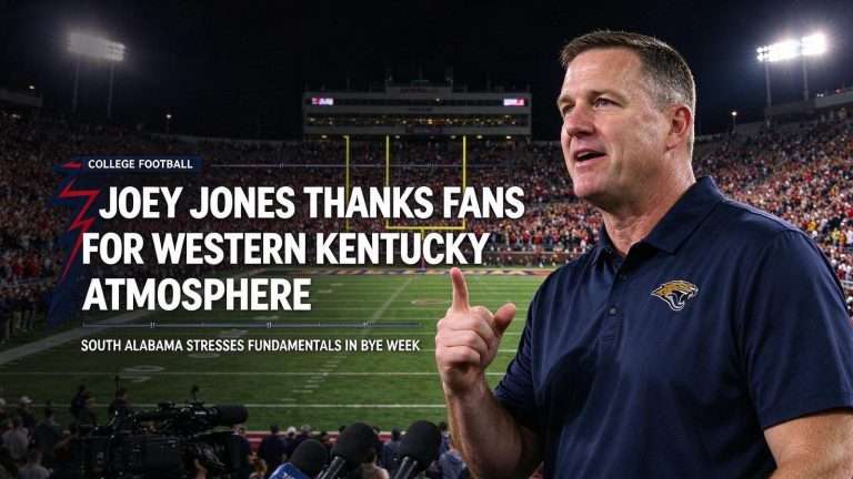 Illustration for the news story: Joey Jones Thanks Fans for Western Kentucky Atmosphere as South Alabama Stresses Fundamentals in Bye Week