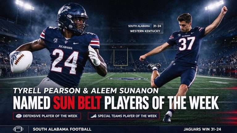 Illustration for the news story: Tyrell Pearson, Aleem Sunanon Named Sun Belt Players of the Week After Win Over Western Kentucky
