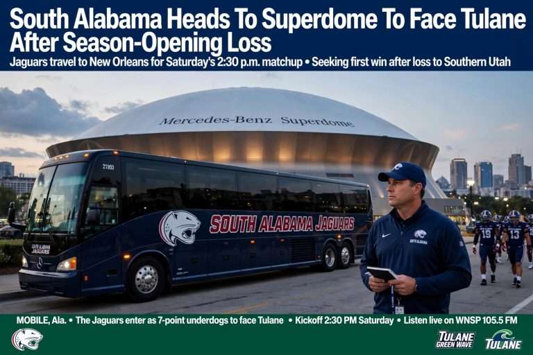 Illustration for the news story: South Alabama Heads To Superdome To Face Tulane After Season-Opening Loss