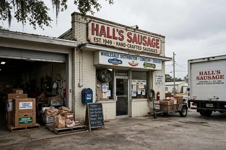 Illustration for the news story: Chickasaw’s Hall’s Sausage Keeps Old-School Meat Making Alive Since 1949