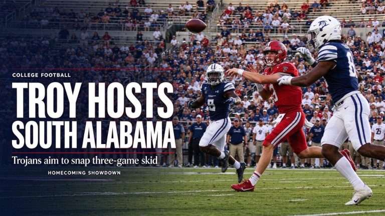 Illustration for the news story: South Alabama Visits Troy as Trojans Try to Snap Three-Game Skid