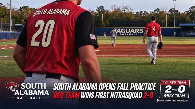 Illustration for the news story: South Alabama Baseball Opens Fall Practice, Red Team Wins First Intrasquad 2-0