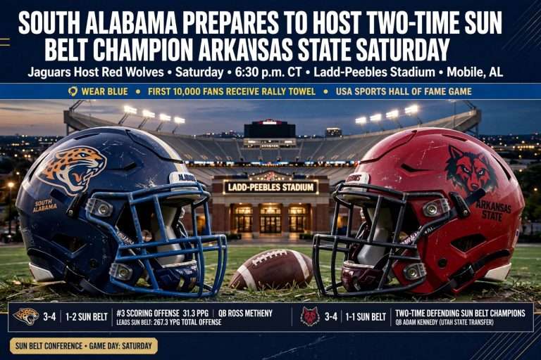 Illustration for the news story: South Alabama Prepares to Host Two-Time Sun Belt Champion Arkansas State Saturday