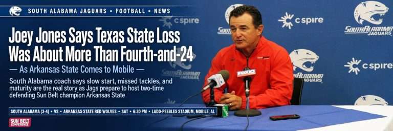 Illustration for the news story: Joey Jones Says Texas State Loss Was About More Than Fourth-and-24 as Arkansas State Comes to Mobile