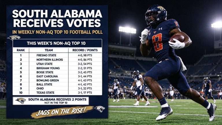 Illustration for the news story: South Alabama Receives Votes in Weekly Non-AQ Top 10 Football Poll