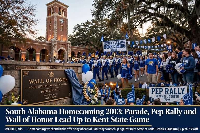 Illustration for the news story: South Alabama Homecoming 2013: Parade, Pep Rally and Wall of Honor Lead Up to Kent State Game