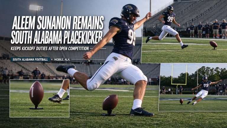 Illustration for the news story: Aleem Sunanon Remains South Alabama Placekicker, Keeps Kickoff Duties After Open Competition