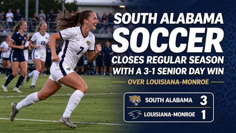 Illustration for the news story: South Alabama Soccer Closes Regular Season With 3-1 Senior Day Win Over Louisiana-Monroe