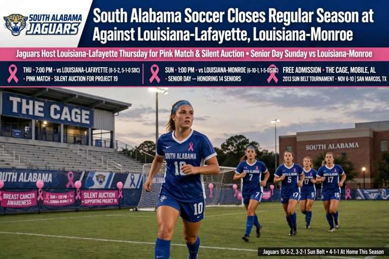 Illustration for the news story: South Alabama Soccer Closes Regular Season at Home Against Louisiana-Lafayette, Louisiana-Monroe