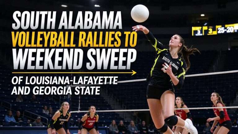 Illustration for the news story: South Alabama Volleyball Rallies to Weekend Sweep of Louisiana-Lafayette and Georgia State