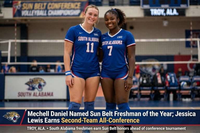 Illustration for the news story: Mechell Daniel Named Sun Belt Freshman of the Year; Jessica Lewis Earns Second-Team All-Conference