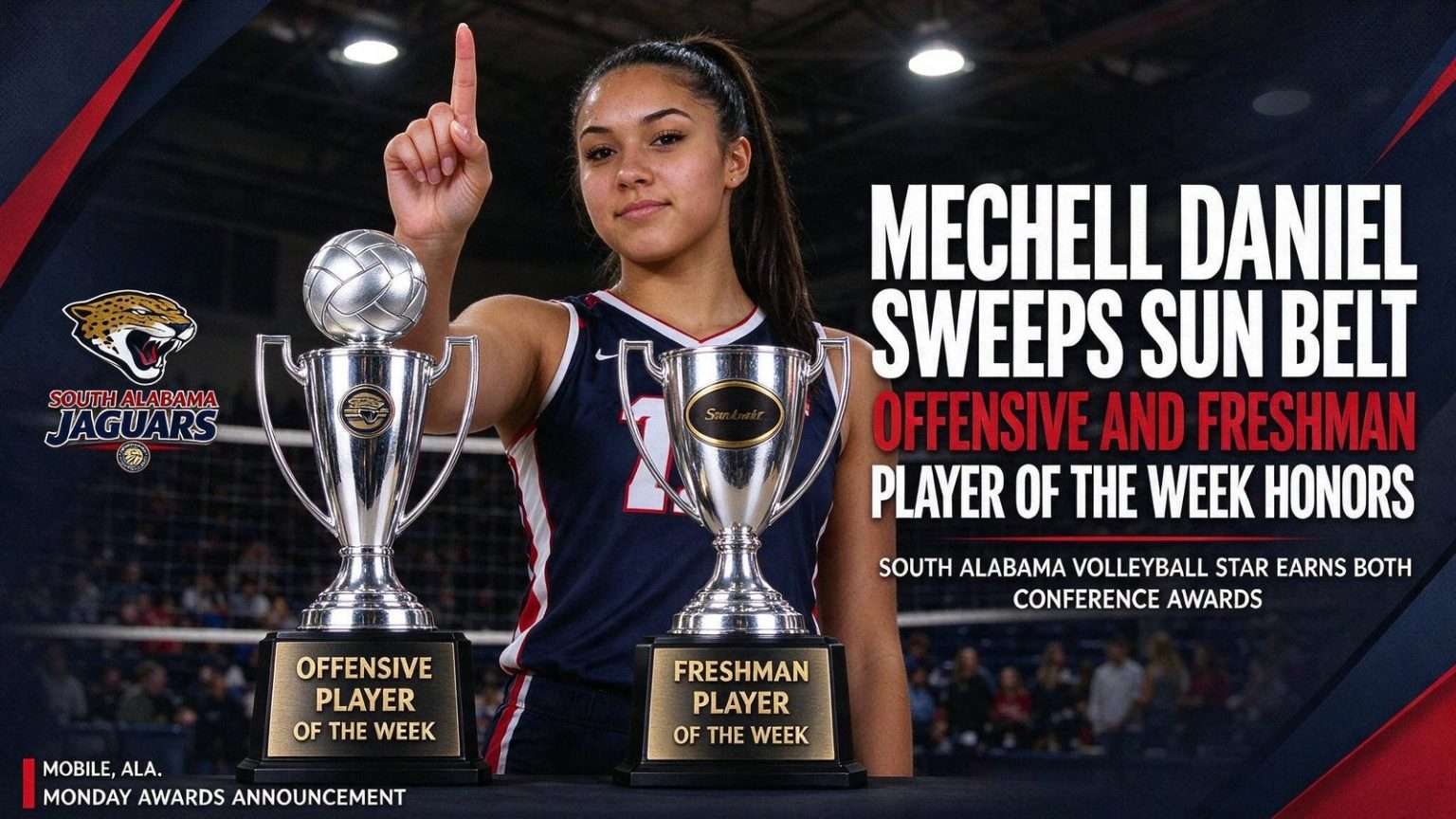 Illustration for the news story: Mechell Daniel Sweeps Sun Belt Offensive and Freshman Player of the Week Honors for South Alabama