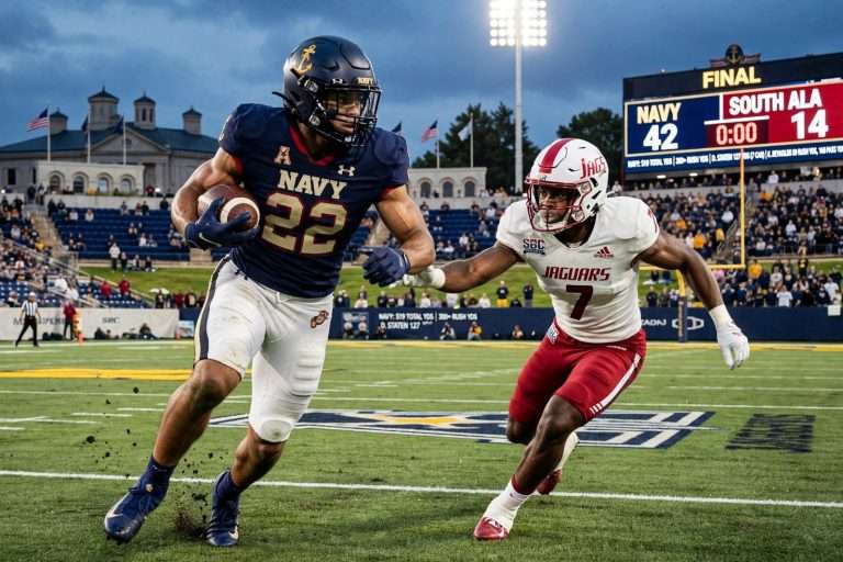 Illustration for the news story: Navy’s Triple Option Overpowers South Alabama 42-14 in Annapolis