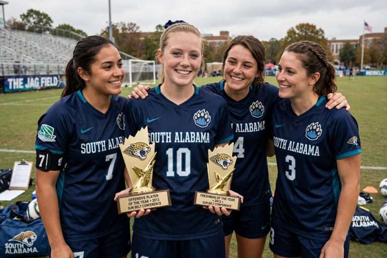 Illustration for the news story: Lauren Allison Wins Two Top Awards as South Alabama Soccer Places Four on All-Sun Belt Teams
