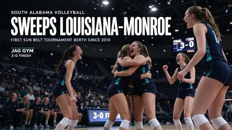 Illustration for the news story: South Alabama Volleyball Sweeps Louisiana-Monroe to Clinch First Sun Belt Tournament Berth Since 2010