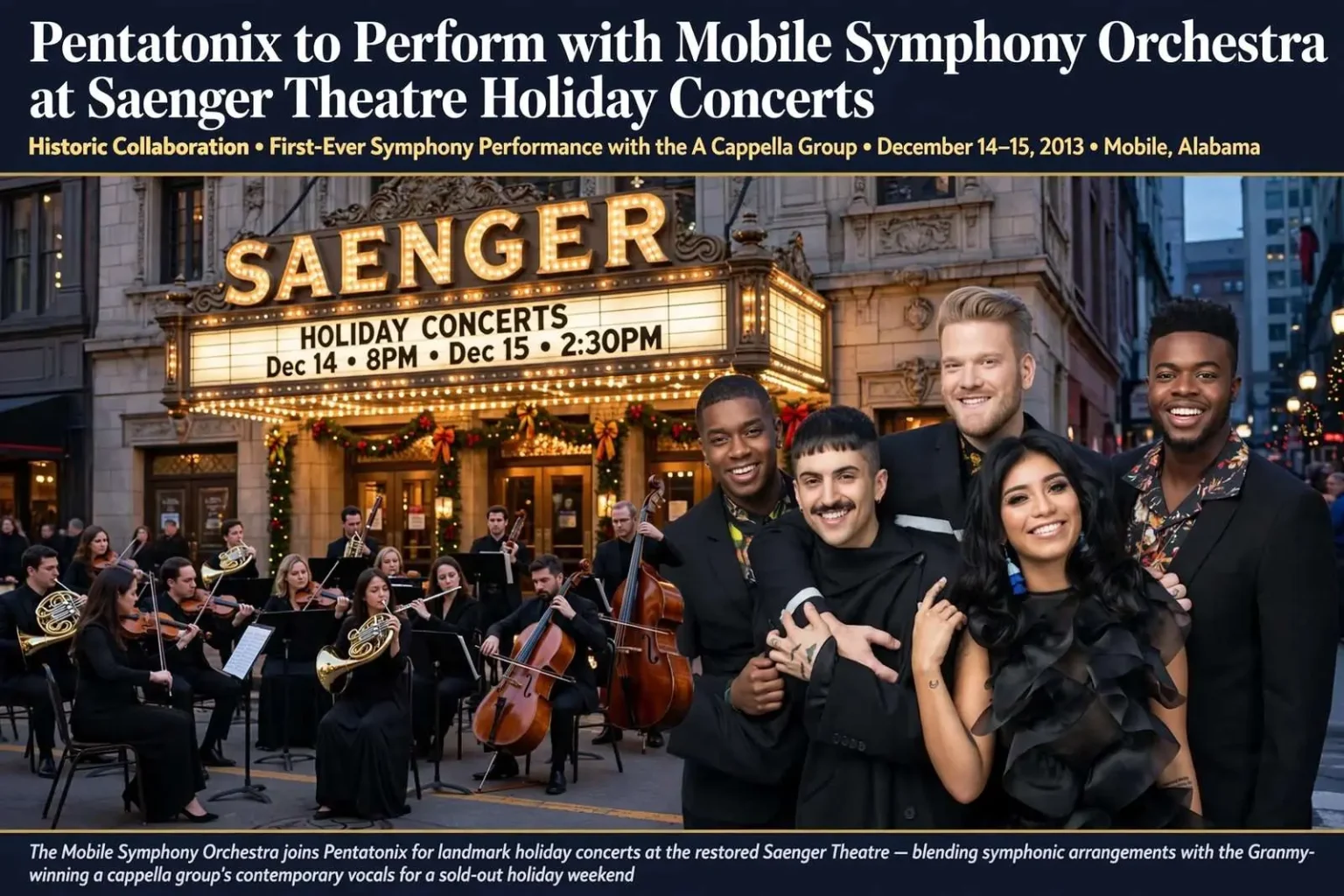 Illustration for the news story: Pentatonix to Perform with Mobile Symphony Orchestra at Saenger Theatre Holiday Concerts