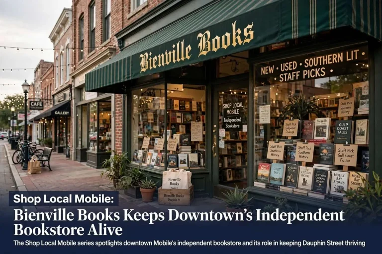 Illustration for the news story: Shop Local Mobile: Bienville Books Keeps Downtown’s Independent Bookstore Alive