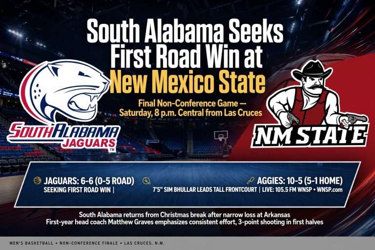 Illustration for the news story: South Alabama Seeks First Road Win at New Mexico State in Final Non-Conference Game