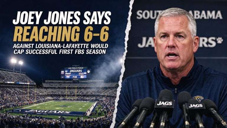 Illustration for the news story: Joey Jones Says Reaching 6-6 Against Louisiana-Lafayette Would Cap Successful First FBS Season