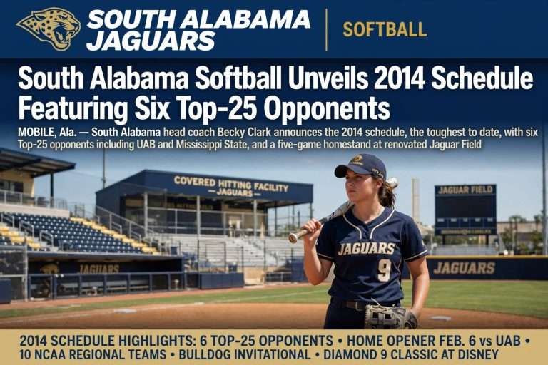 Illustration for the news story: South Alabama Softball Unveils 2014 Schedule Featuring Six Top-25 Opponents