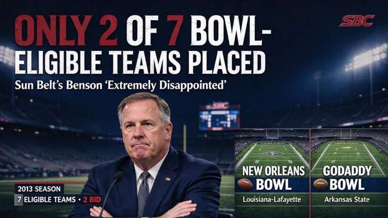 Illustration for the news story: Sun Belt’s Karl Benson ‘Extremely Disappointed’ Only Two of Seven Bowl-Eligible Teams Placed