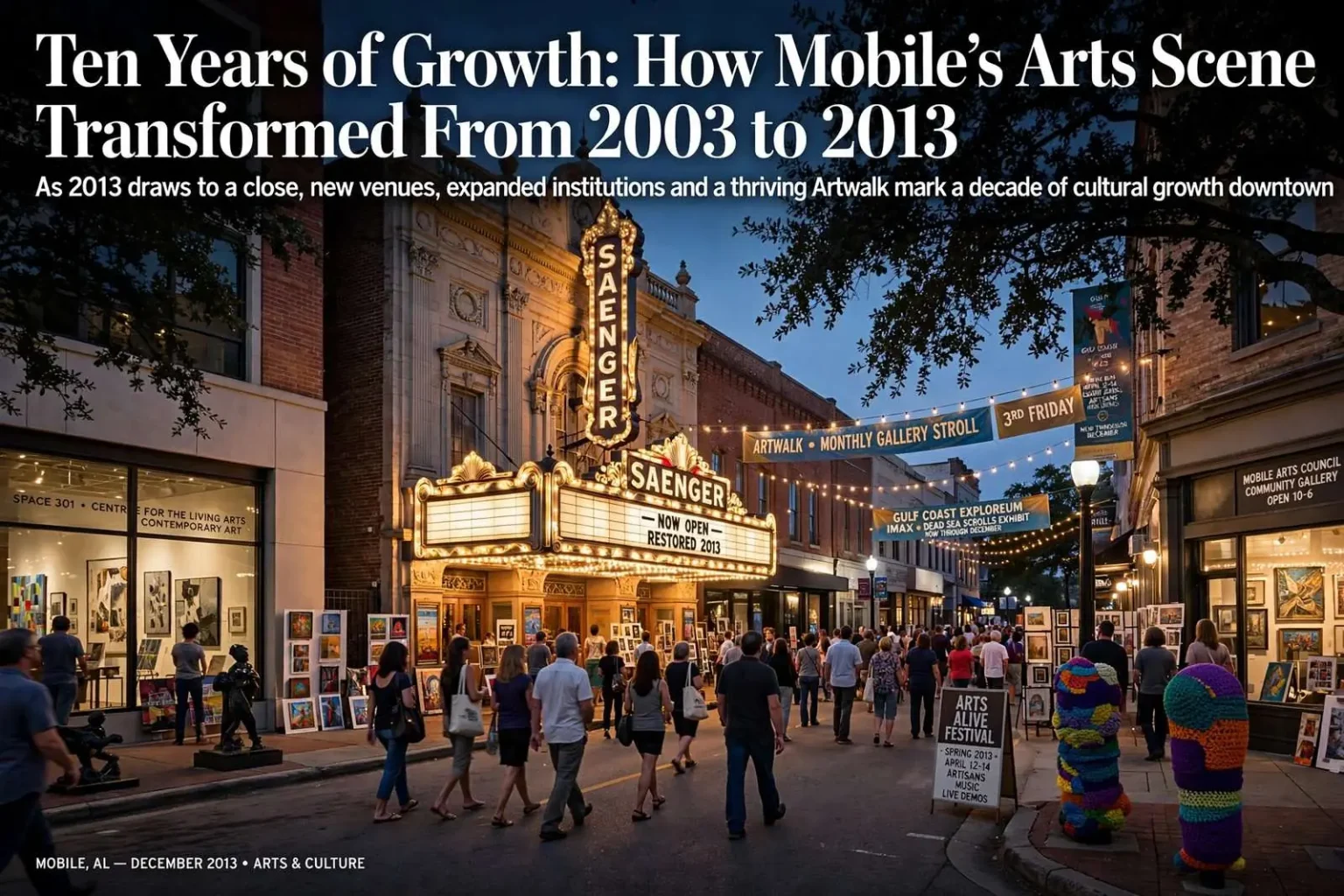 Illustration for the news story: Ten Years of Growth: How Mobile’s Arts Scene Transformed From 2003 to 2013