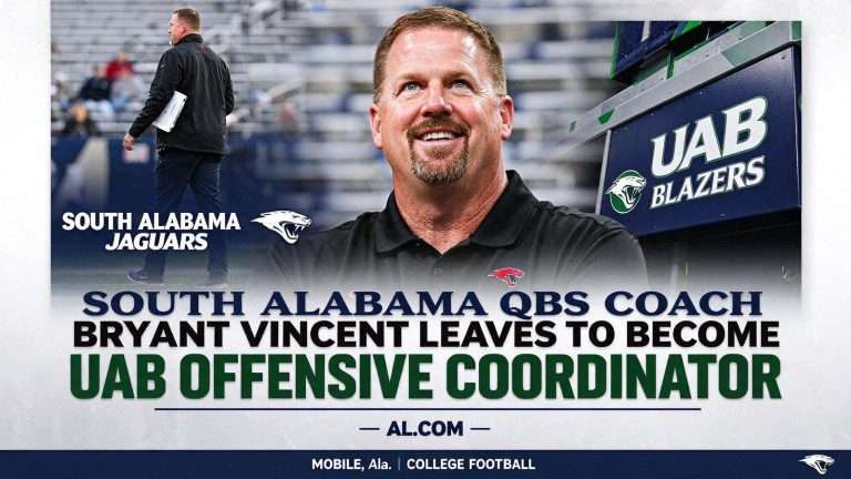 Illustration for the news story: South Alabama Quarterbacks Coach Bryant Vincent Leaves to Become UAB Offensive Coordinator