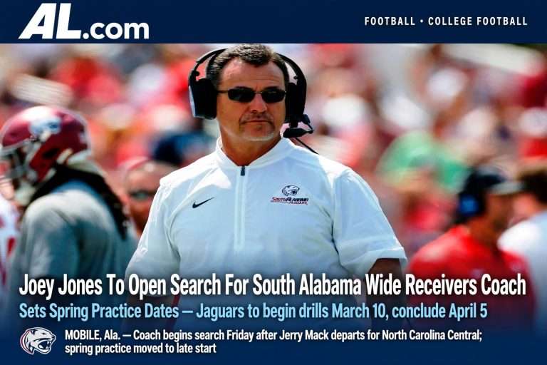 Illustration for the news story: Joey Jones To Open Search For South Alabama Wide Receivers Coach, Sets Spring Practice Dates