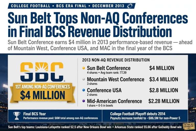 Illustration for the news story: Sun Belt Tops Non-AQ Conferences in Final BCS Revenue Distribution