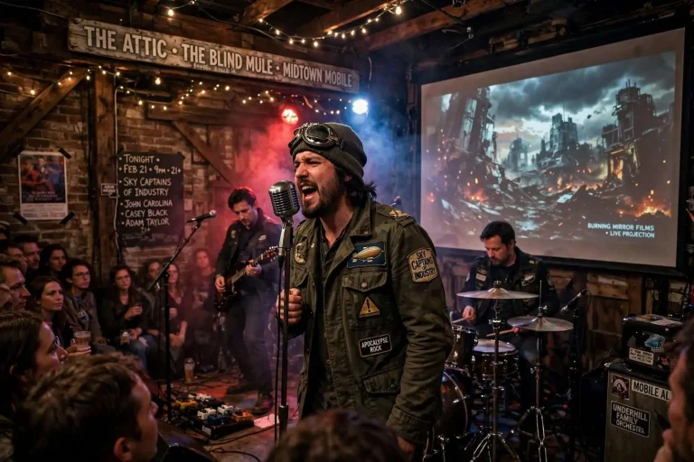Illustration for the news story: Sky Captains of Industry Bring Apocalypse Rock to the Blind Mule with Adam Taylor, John Carolina and Casey Black