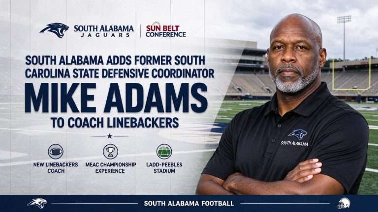 Illustration for the news story: South Alabama Adds Former South Carolina State Defensive Coordinator Mike Adams to Coach Linebackers