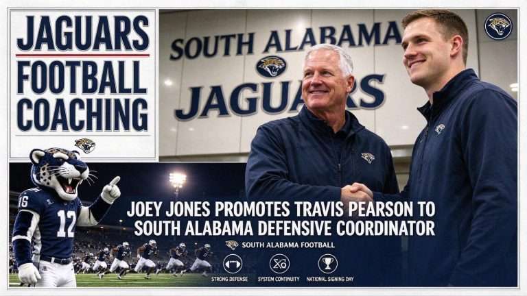 Illustration for the news story: Joey Jones Promotes Travis Pearson to South Alabama Defensive Coordinator